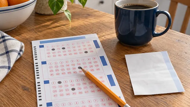 Bordereau de sélection de loterie et crayon sur une table