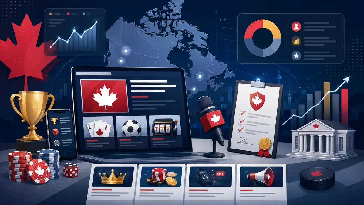 Canadian betting and iGaming news dashboard illustration