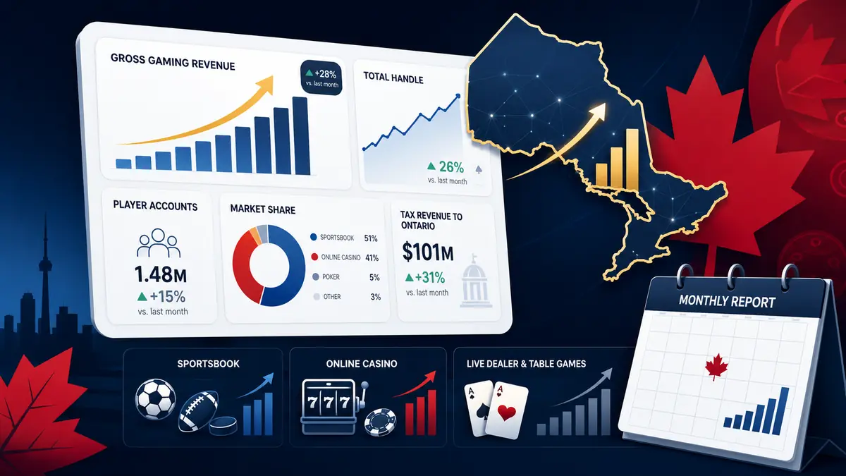 Illustration of Ontario iGaming growth, handle and revenue reporting