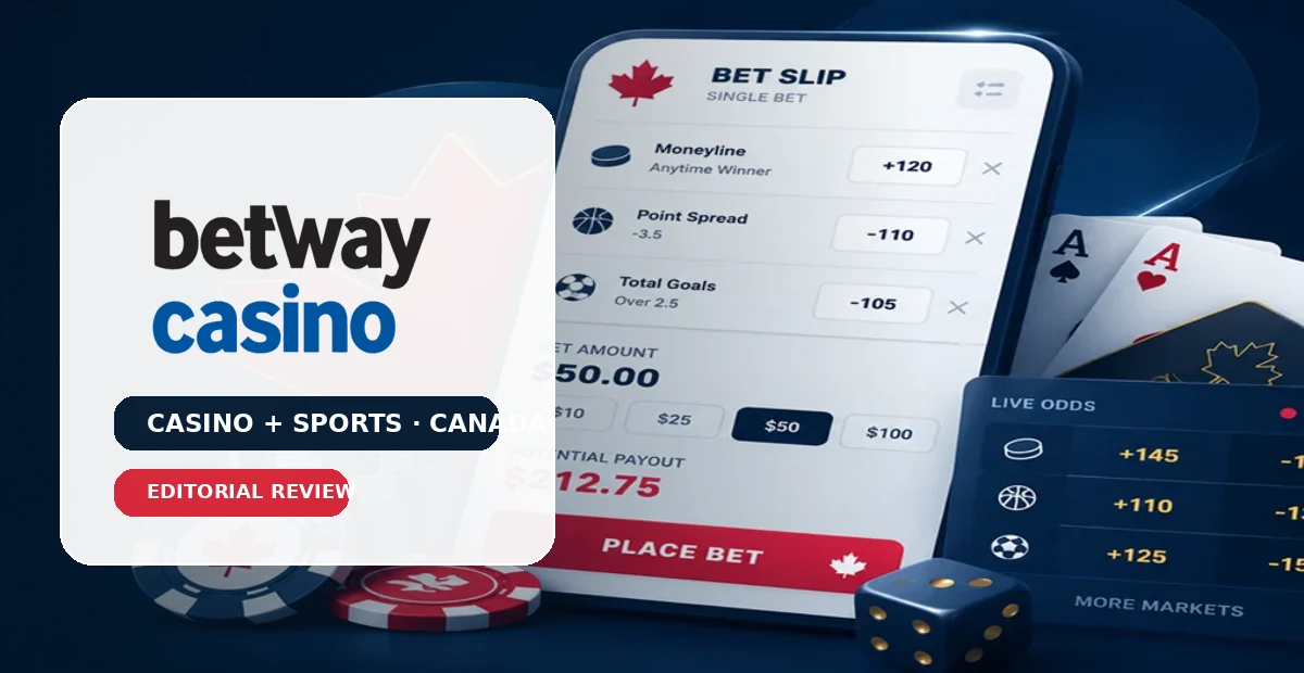 Editorial Betway Canada review graphic with mobile betting imagery